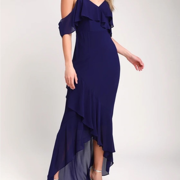 Lulu’s Caden Royal Blue Off-the-Shoulder Ruffled Maxi Dress - Picture 3 of 5